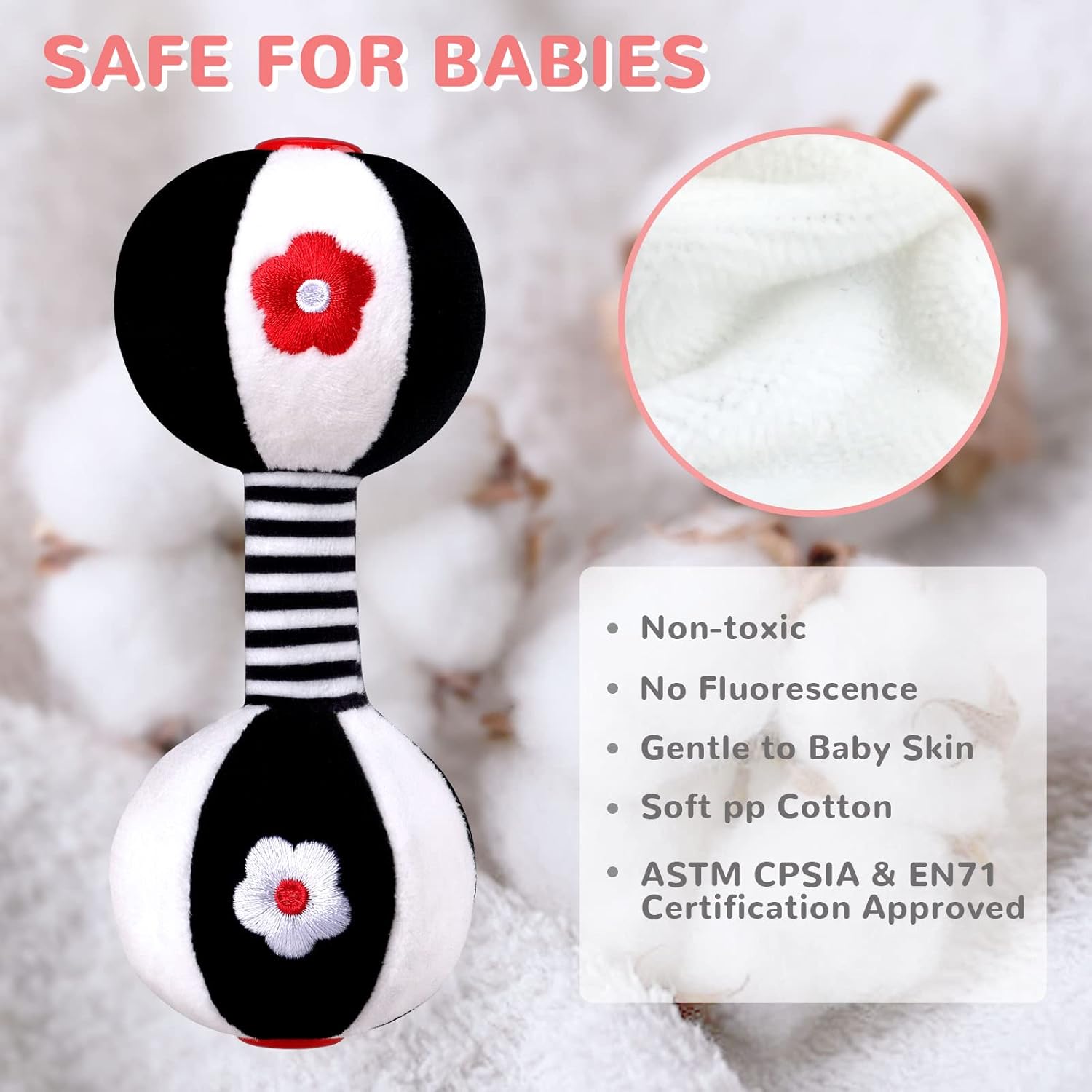 XIXILAND Baby Rattles 0-6 Months Newborn Toys Infant Toys 0-6 Months Rattles for Babies 0-6 Months Baby Toys 0-6 Months, Black and White High Contrast Baby Toys Dumbbell Toy for 0 3 6 9 12 Months