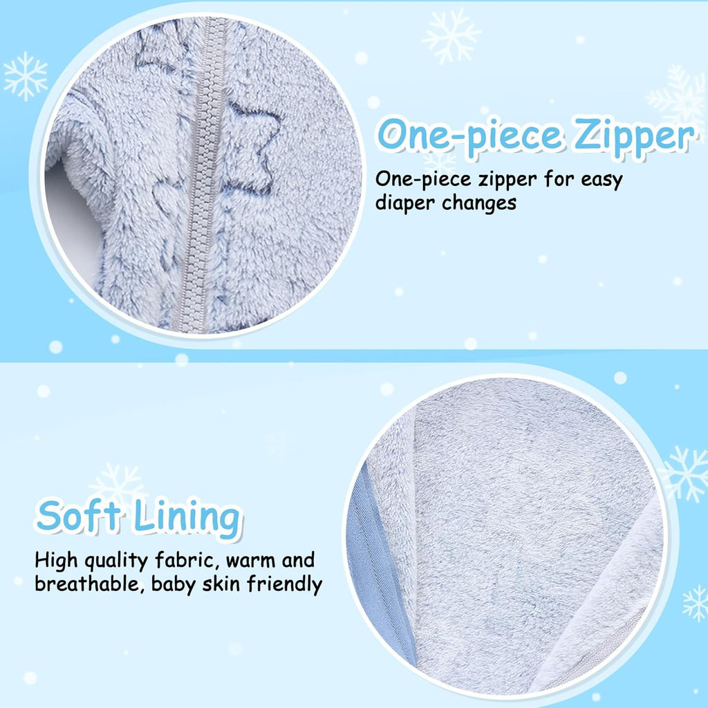 Fairy Baby Newborn Baby Bear Onesie Thin Fleece Footie Romper Snowsuit Hooded Jumpsuit Bodysuit Winter Outwear Boy Girl 0-12M