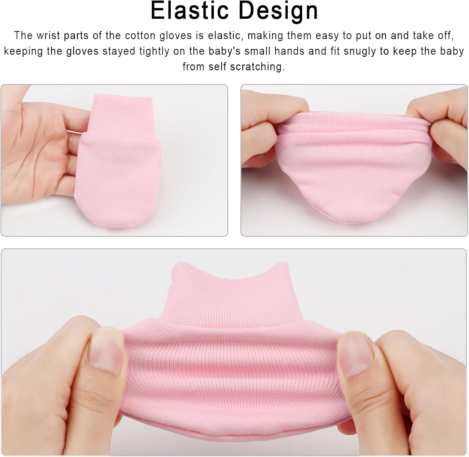 Newborn Baby Mittens No Scratch Cotton Elastic Wrist Gloves Infant Toddler Mittens for Baby Boy Girl 0-6 Months