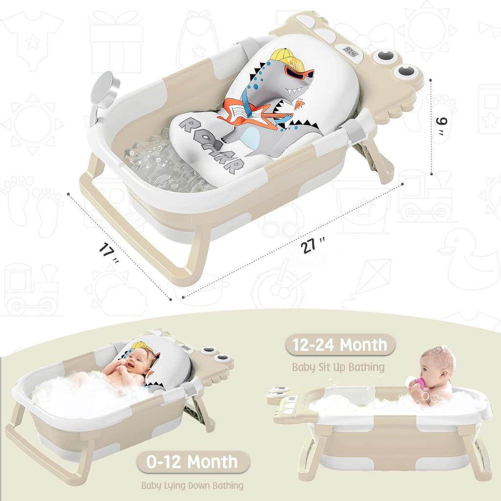 TPN Collapsible Baby Bathtub, Baby Bath Tub with Soft Cushion & Real-Time Thermometer, Baby Bathtub Infant to Toddler Tub (0-36 Months), Portable Newborn Travel Bath tub