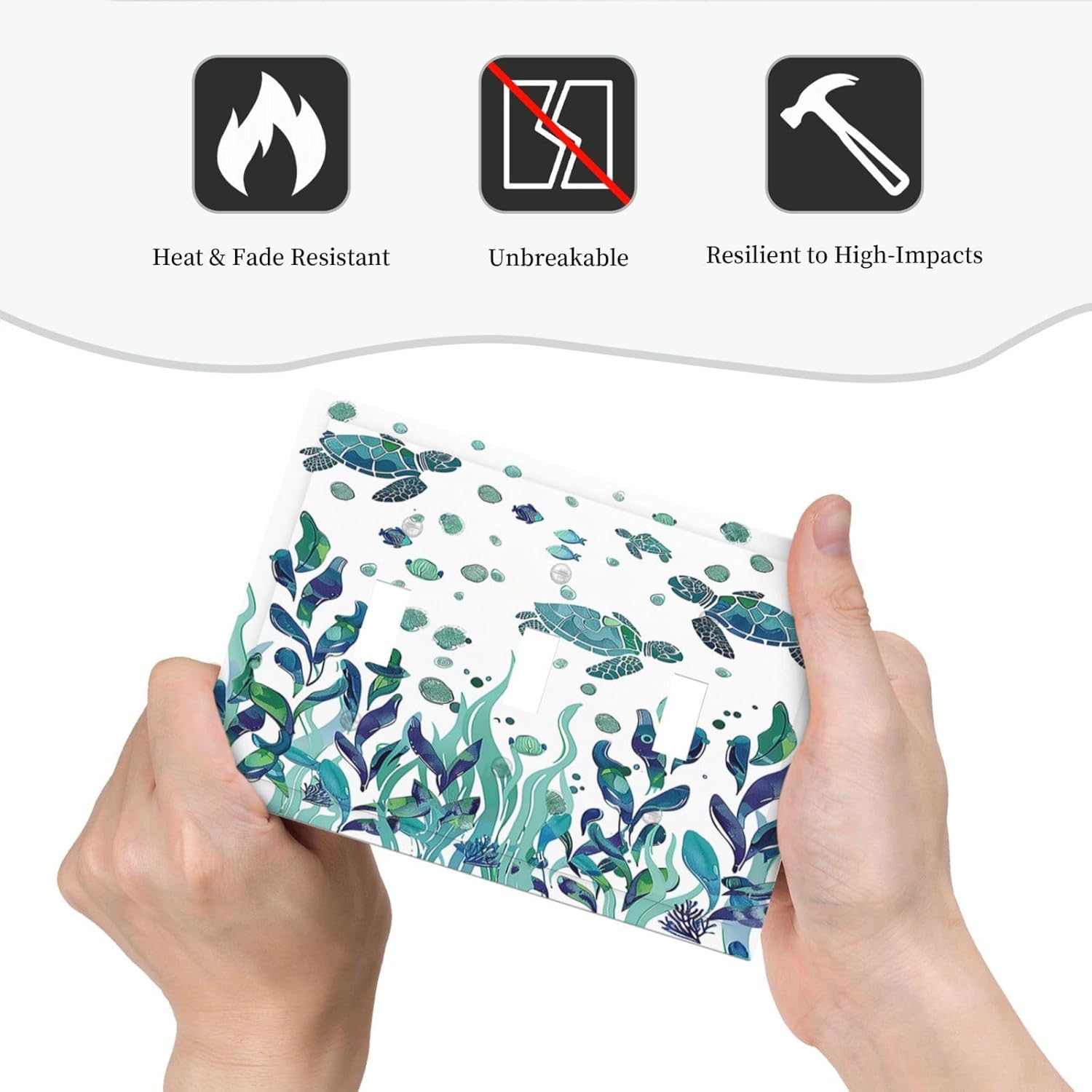 Decorative Switch Plates Vibrant Turtle Seagrass Watercolor Painting 3 Gang Wall Plate Triple Toggle Light Switch Cover Faceplate Electrical Wall Panels for Bathroom living Room Decor