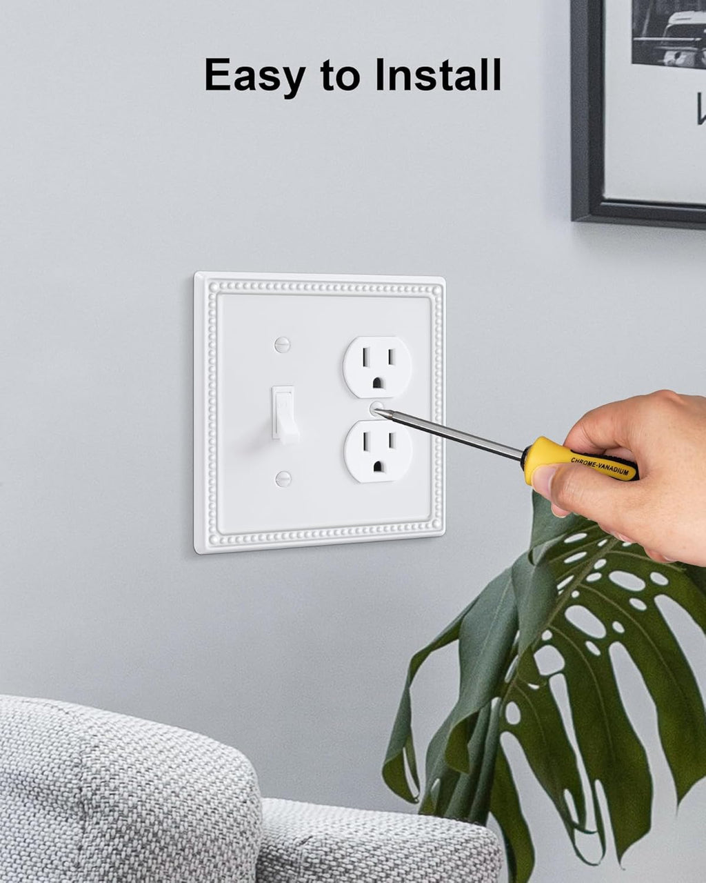 2-Pack Combo Toggle/Duplex Light Switch Cover Plate, Pure White Metal Wall Outlet Cover Plate, Decorative Classic Beaded Wall Socket Receptacle Cover for Electrical Outlets, Light Switch