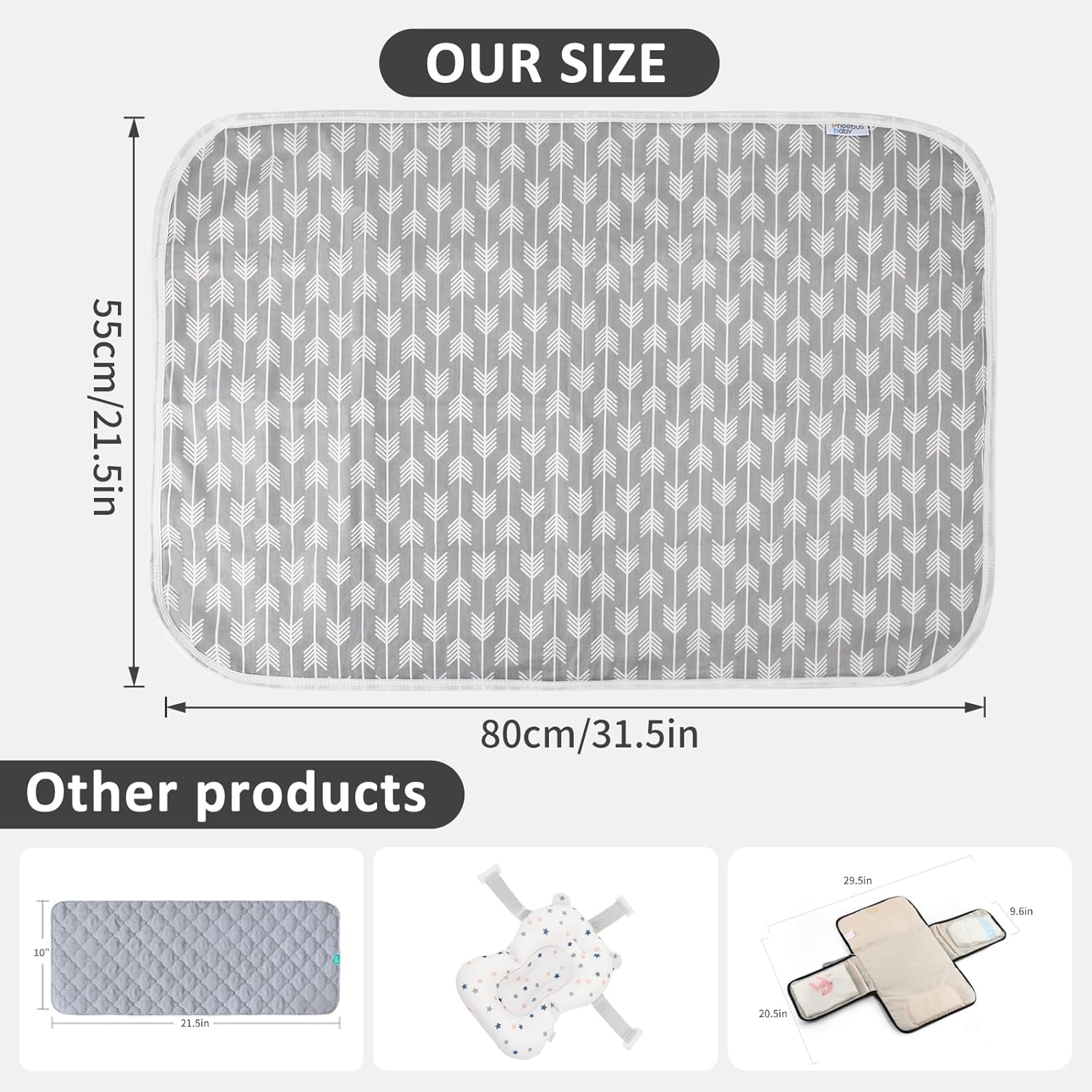 Baby Diaper Changing Pad, 21 5/8" x 31.5" Waterproof Changing Pad Liners - Reusable Soft and Absorbent Portable Changing Mat(Arrows1PCS)