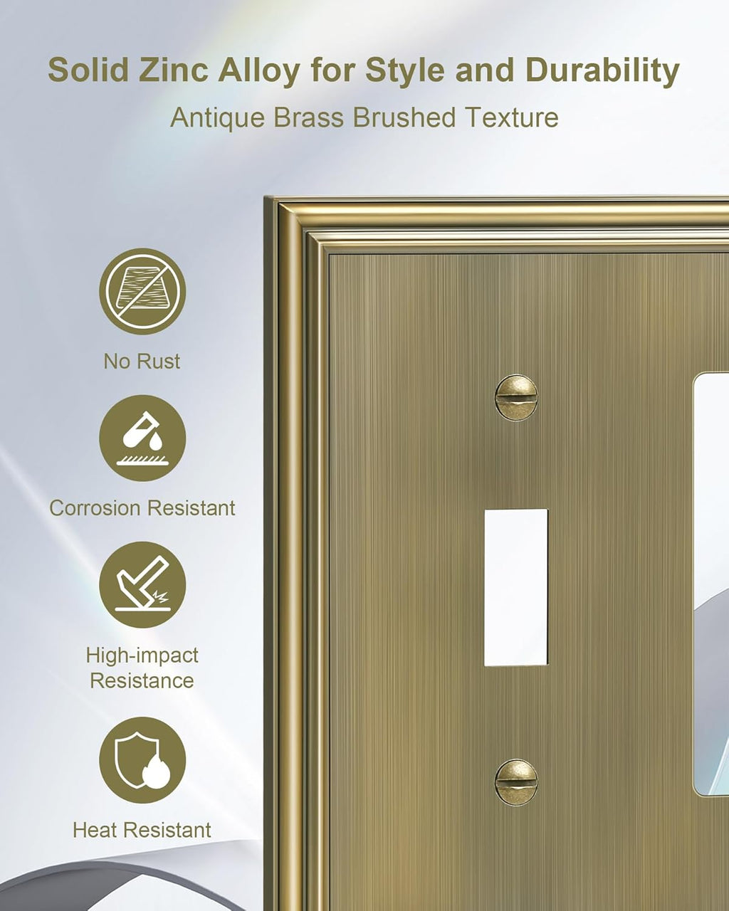 2-Pack Combo Toggle/Decorator Light Switch Cover Plate, Antique Brass Decorative Electrical Outlet Covers, Durable Solid Zinc Alloy Wall Switch Plates and Outlet Covers