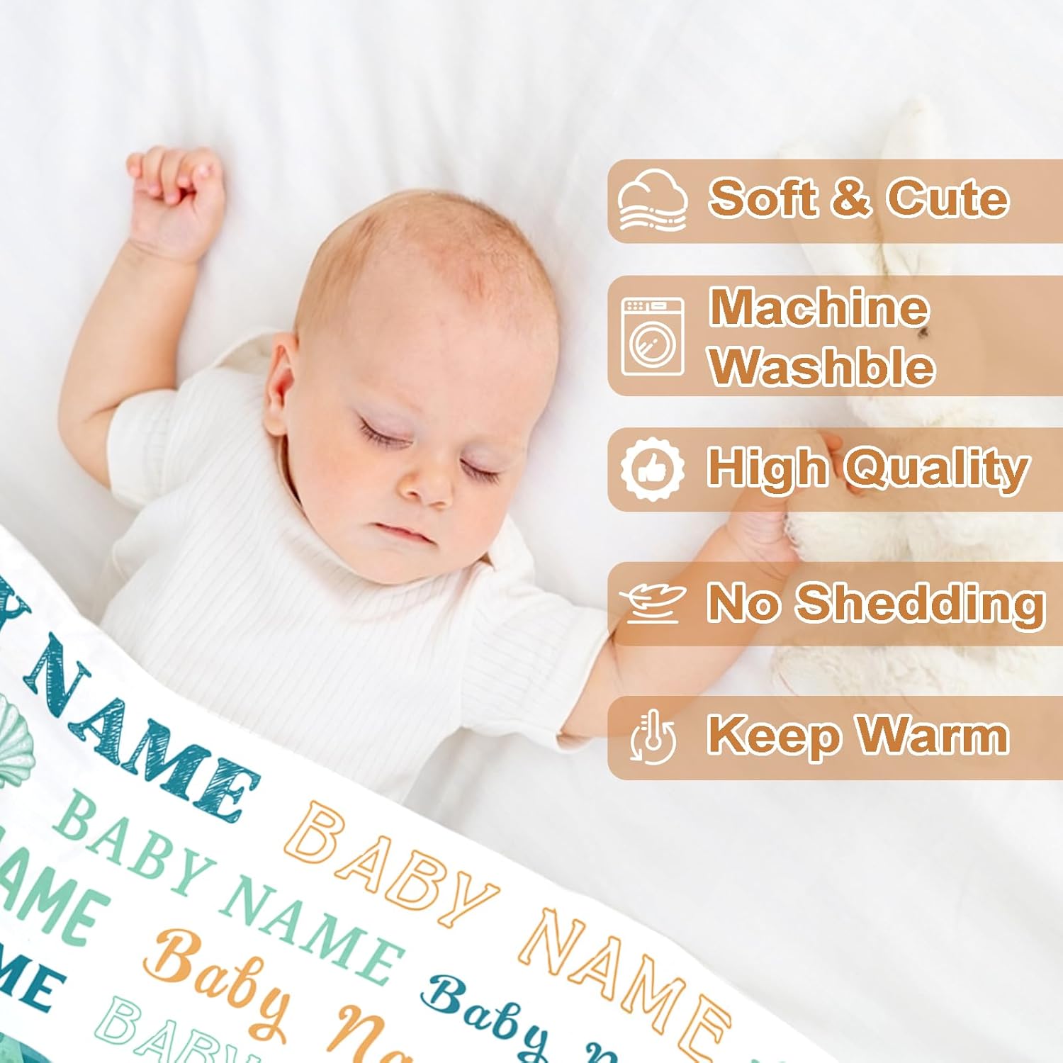 Ship Next Day, Personalized Baby Blanket – Printed in USA, Custom Baby Blanket for Boys & Girls, Baby Blanket with Name, Baby Shower, Easter, Christmas, Birthday Newborn & Toddler Gifts, Baby Gifts