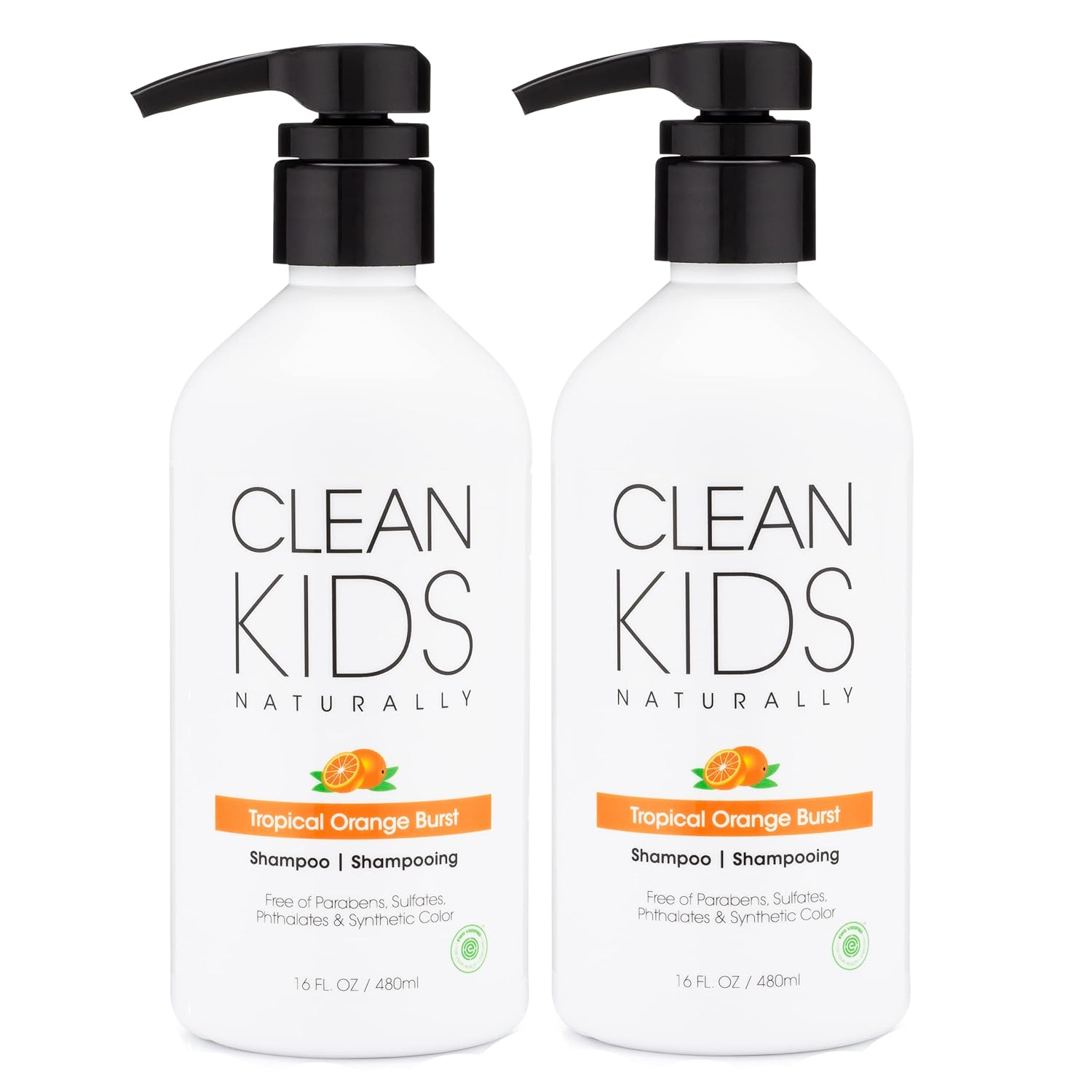 Clean Kids Naturally Tropical Shampoo- EWG Verified, All-Natural, Coconut-free, Gluten-free, Vegan, and Cruelty-free, Paraben-Free (2 Bottles, Orange Burst)