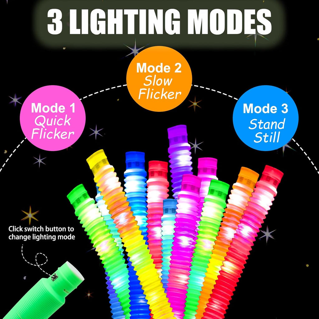 12 PCS Light Up Glow Pop Tubes, Neon Glow Sticks Party Favors for Kids 3-8-12, Fidget Stress Relief Toys, Toddlers Goodie gift Bag Stuffer Fillers,Classroom Prizes Rewards, Party Yard Decorations