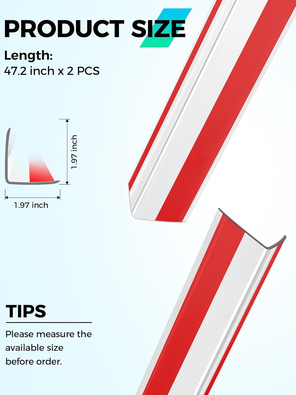 MONOID Wall Corner Protector, 2 PCS Furniture Edge Protection, PC Anti-Bump Guards Avoid Scratching Corner Trim for Door Frame, Table, Countertop, Stair, Self-Adhesive, Clear, 1.97IN×47.24IN/5CM×120CM