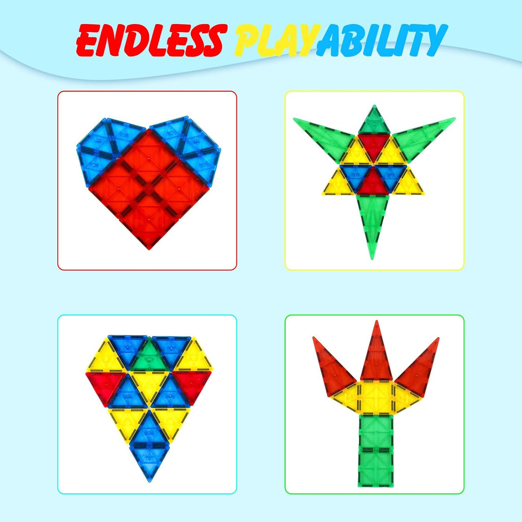 Gemmicc Magnetic Tiles, Magnet Toys Building Blocks for Kids, STEM Approved Educational Toys, Magnet Puzzles Stacking Blocks for Boys Girls,55 PCS Starter Set