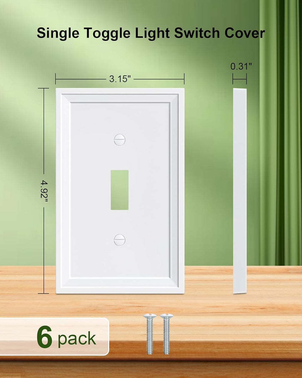 6-Pack Single Toggle Light Switch Covers Wall Plate, Pure White Decorative Switch Plate Covers, 1 Gang Natural Bamboo Fiber Wall Plate, Corrosion Resistant