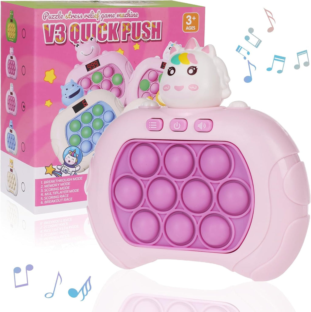 Fast Push Game Pop Fidget Toys for Kids, Fast Push Bubble Game, Quick Push Pop Game for Boys & Girls Age 3-12, Handheld Puzzle Game Sensory Toys Relaxation and Decompression (Pink Unicorn)