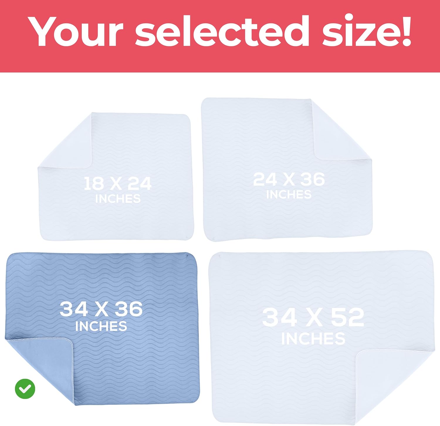 Utopia Bedding Washable Underpads 34" x 36" (Pack of 2), Waterproof Reusable Heavy Absorbency Incontinence Bed Pads for Adults, Kids, Elderly and Pets, Bedwetting Pads for Sofa and Couch (Blue)