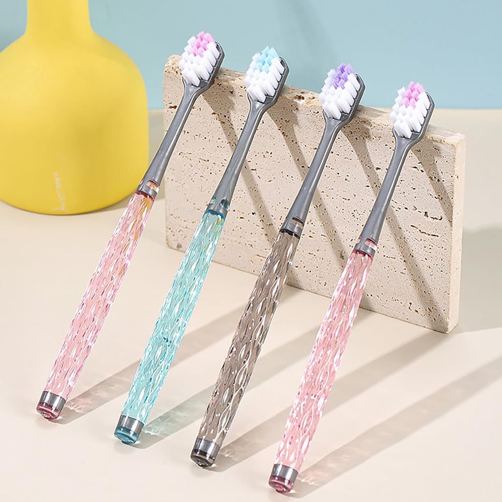 EasyHonor Soft Toothbrushes, Adult Medium Bristle Toothbrushes with Fashion Color Crystal & Non-Slip Handle and Wide-Head and Square Hole Bristles, Soft Toothbrush for Sensitive Gums (6 Pack)