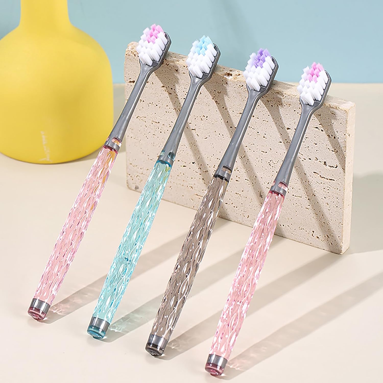 EasyHonor Soft Toothbrushes, Adult Medium Bristle Toothbrushes with Fashion Color Crystal & Non-Slip Handle and Wide-Head and Square Hole Bristles, Soft Toothbrush for Sensitive Gums (6 Pack)