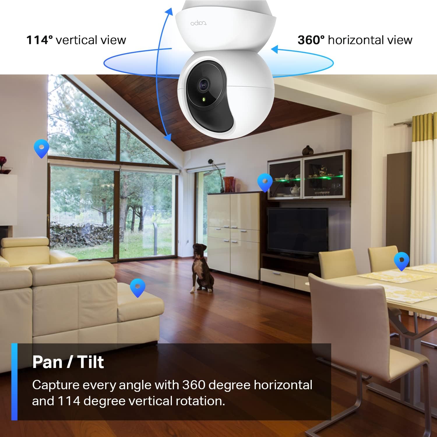 Tapo TP-Link 2K Pan/Tilt Security Camera for Baby Monitor, Dog Camera w/Motion Detection and Tracking, 2-Way Audio, Night Vision, Cloud &SD Card Storage, Works w/Alexa & Google Home C210