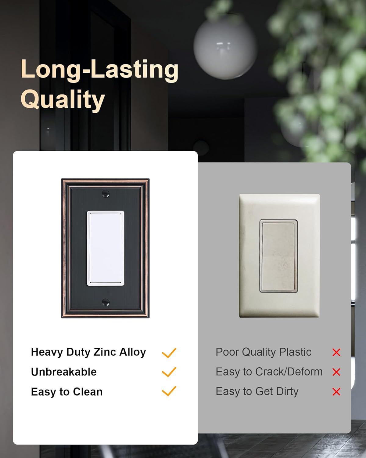 6-Pack Decorator Outlet Cover Plate, Aged Bronze Decorative Switch Plates and Outlet Covers, Durable Zinc Alloy Wall Plates for Electrical Outlets, Receptacle, GFCI Outlet, Dimmer Switch