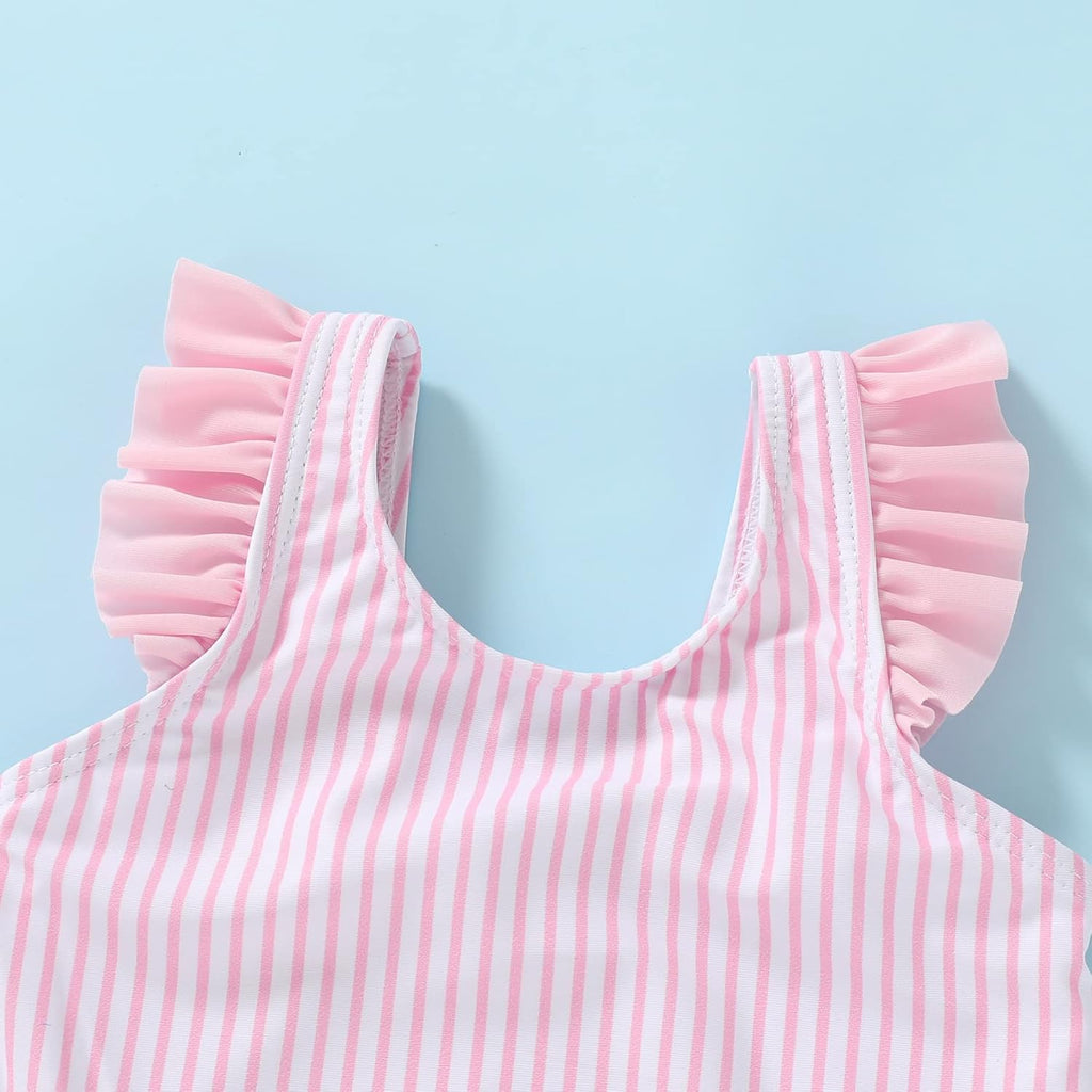 Tiny Cutey Toddler Girl Swimsuit Ruffled Stripe Sleeveless Swimwear One-Piece Baby Girl Bathing Suits