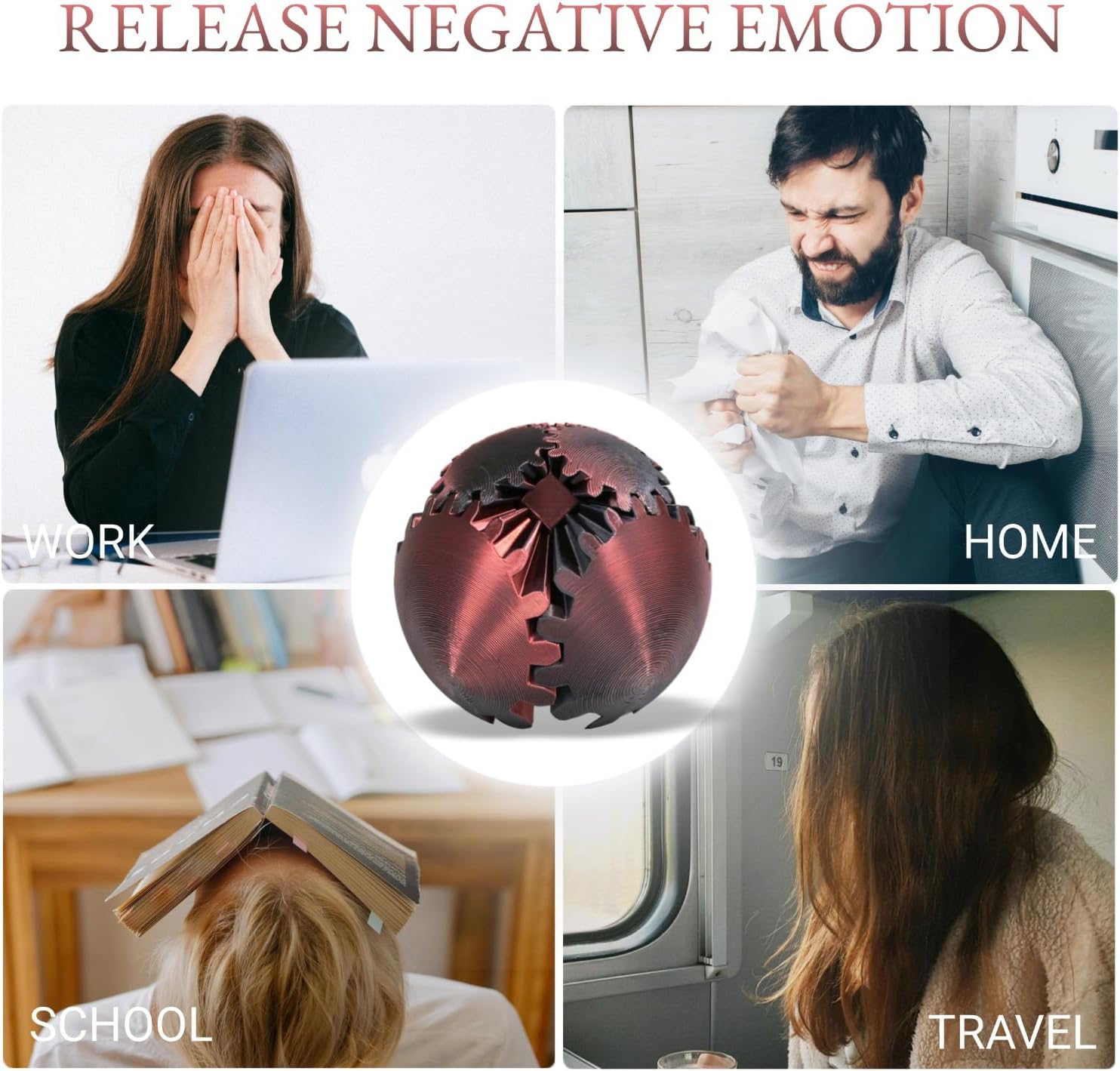 3D Printed Gear Ball, Gear Sphere Fidget Toy Stress Relif Toy for ADHD, Anxiety Relaxing Toy for Adults at Work/Study/Travel, Red-Black