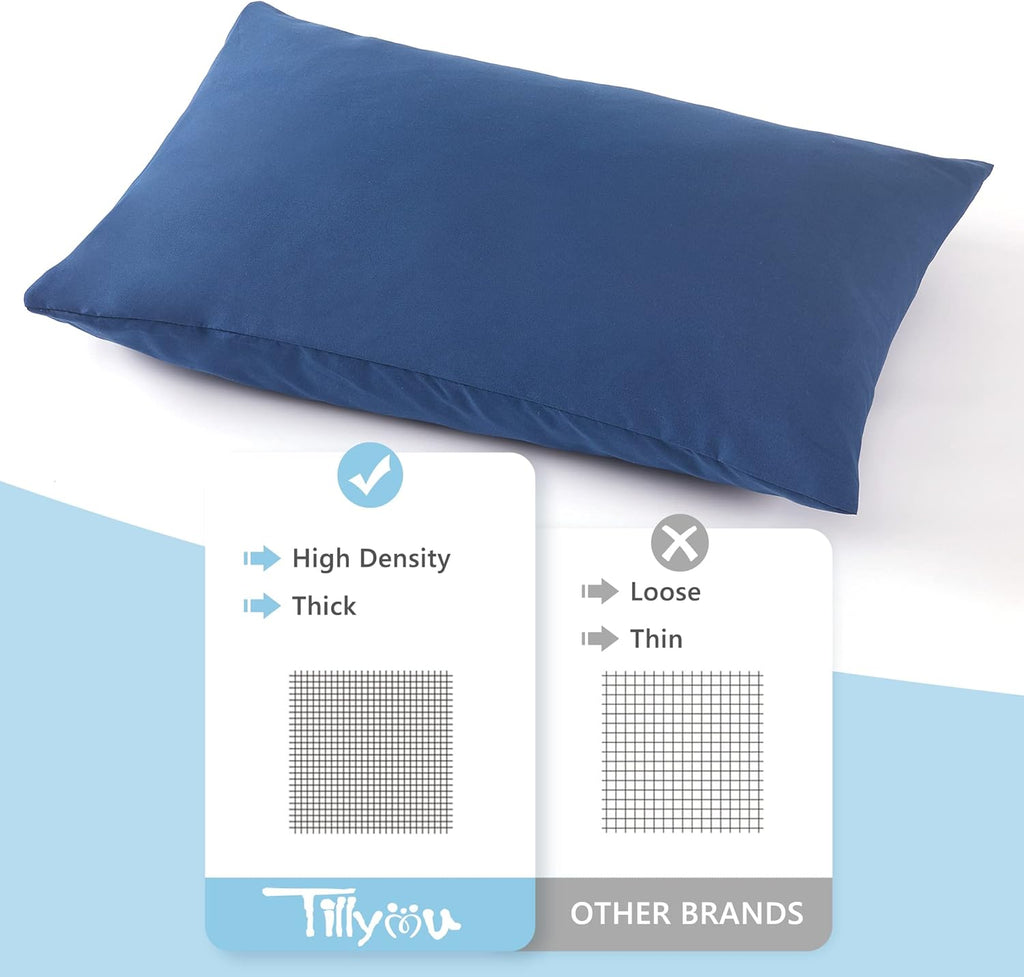 TILLYOU Toddler Pillowcase 2 Pack with Envelope Closure,13" x 18" Silky Soft Microfiber Travel Kids Pillowcase for Boys and Girls,Gray & Navy