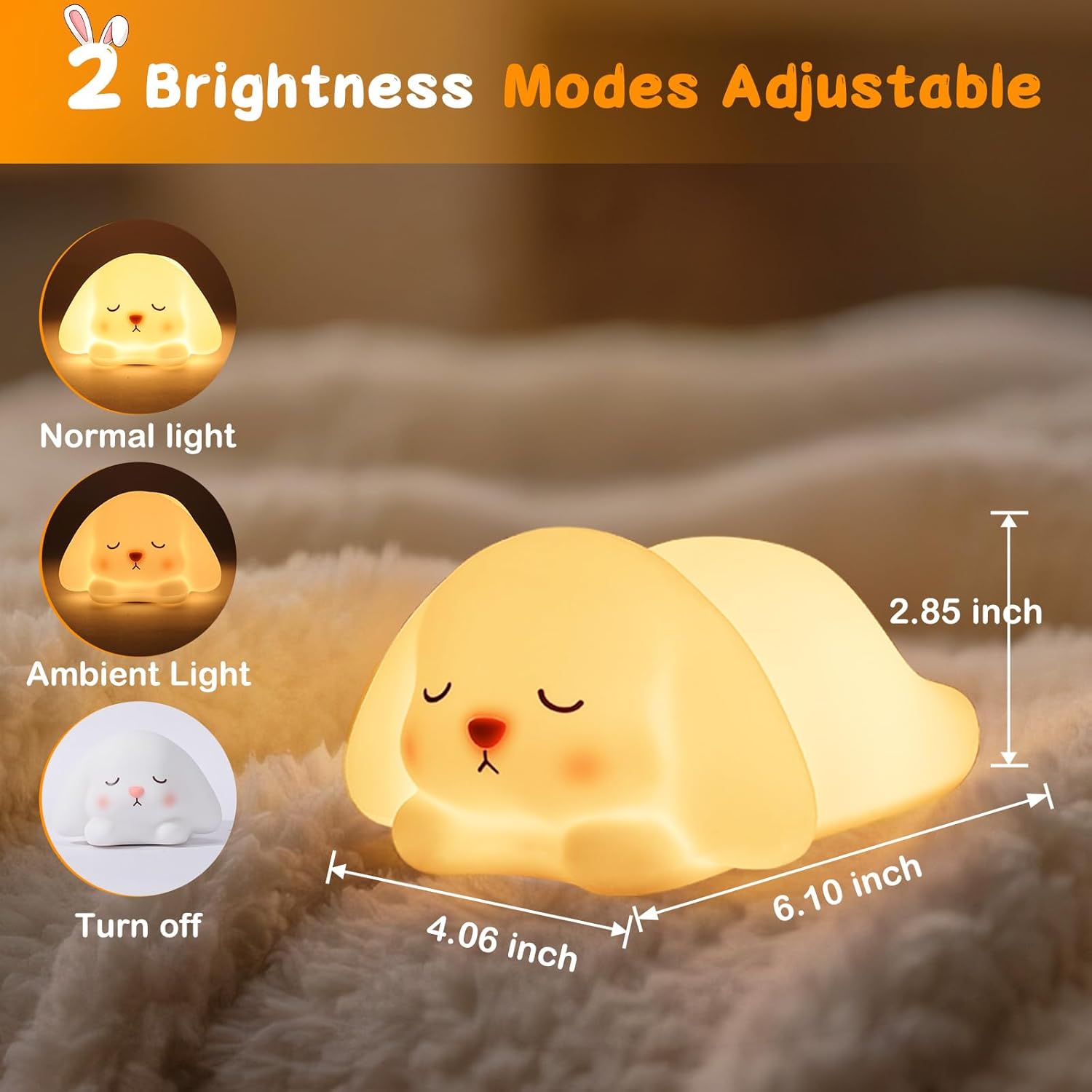Tremdwoto Bunny Night Light for Kids - 16 Color Changing, Rechargeable Dimmable Nursery Lamp with 1/3 H Timer, Cute Animal Night Light for Baby Boys Girls, Kawaii Room Decor Gift