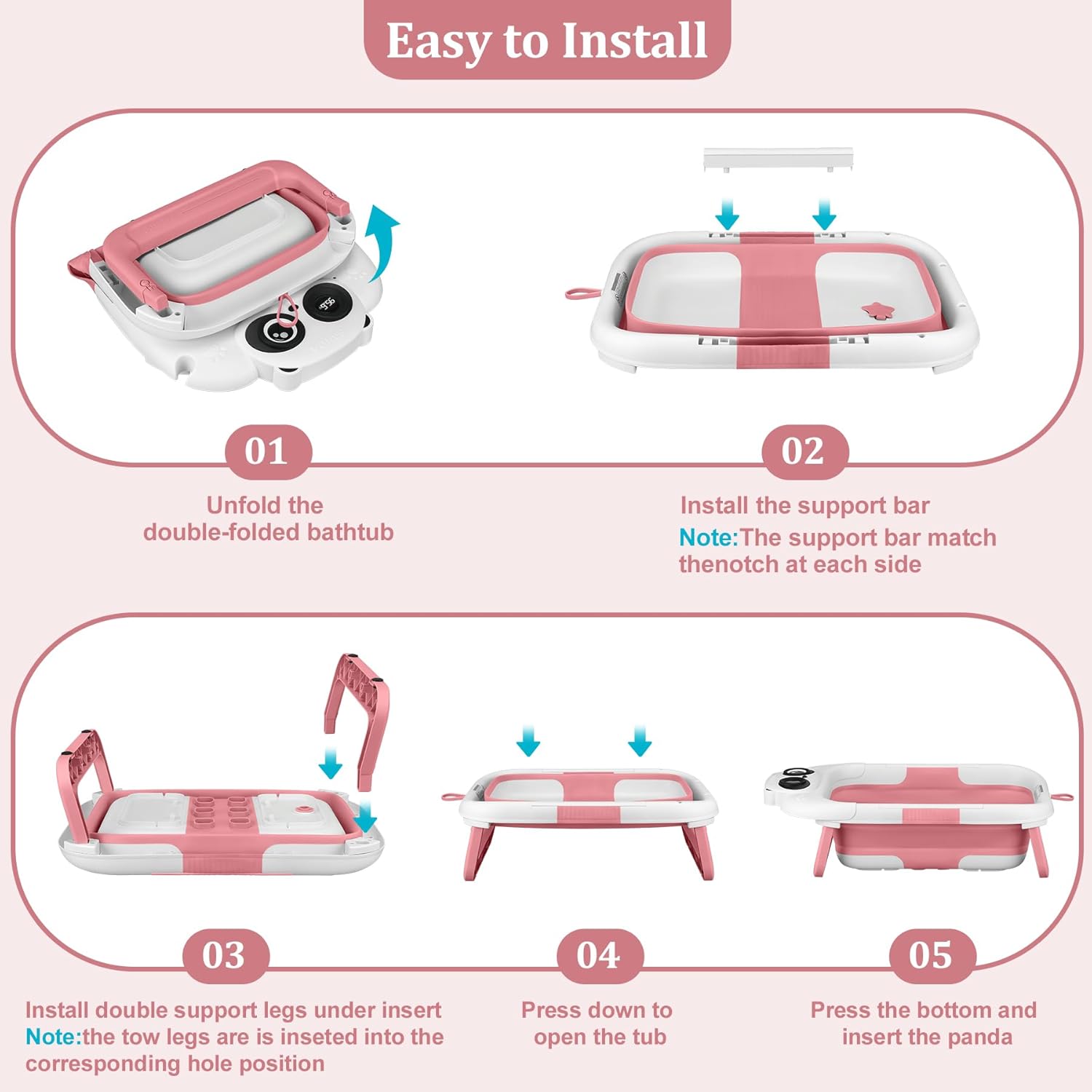 Foldable Baby Bathtub, Lightweight Bathtub for Infants to Toddlers with Soft Cushion & Thermometer, Portable Baby Tub Newborn to Toddler 0-36 Months(Pink)