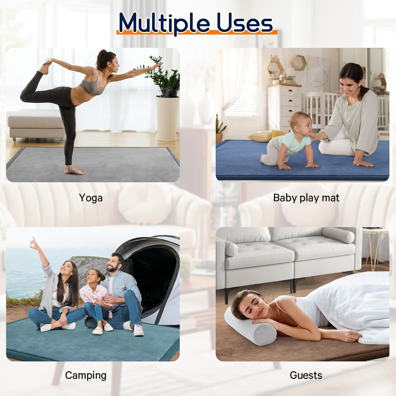 Baby Play Mat for Floor Tummy Time Mat Nursery Rug   6'7"x6'7" Memory Foam 1.3" (Beige)