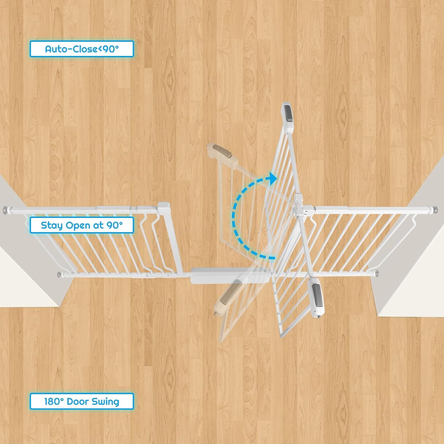 Extra Wide Baby Gate for Stairs Doorways with door, 30" Tall 66.5-75.8" Wide Easy Install Dog Gate indoor, Safety Metal Pressure Mounted Pet Gate with Walk-Thru Auto Close for the House, White