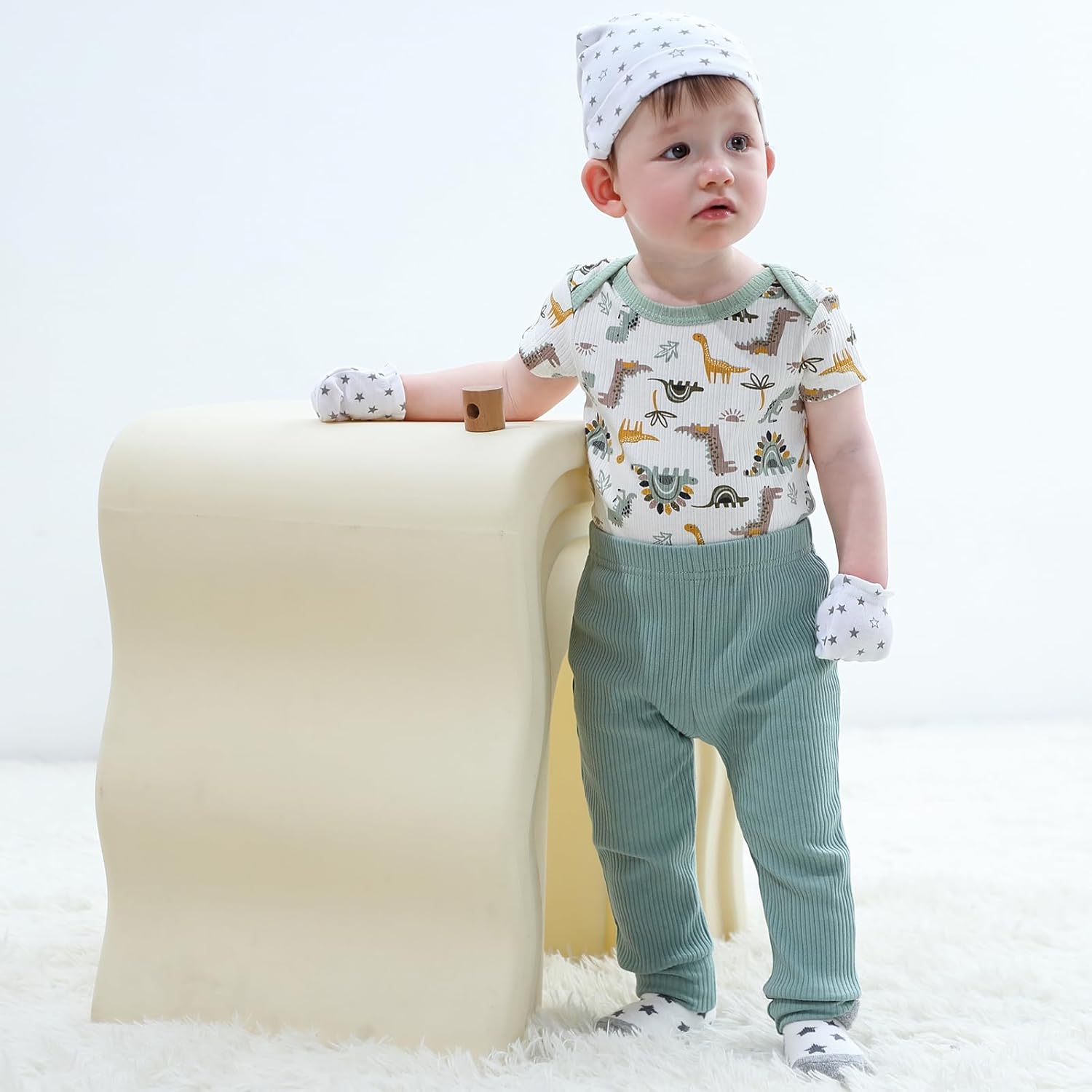 Baby Bodysuit and Pant Set 6-pcs Ribbed Soft Infant Boy Girl Clothes Outfits