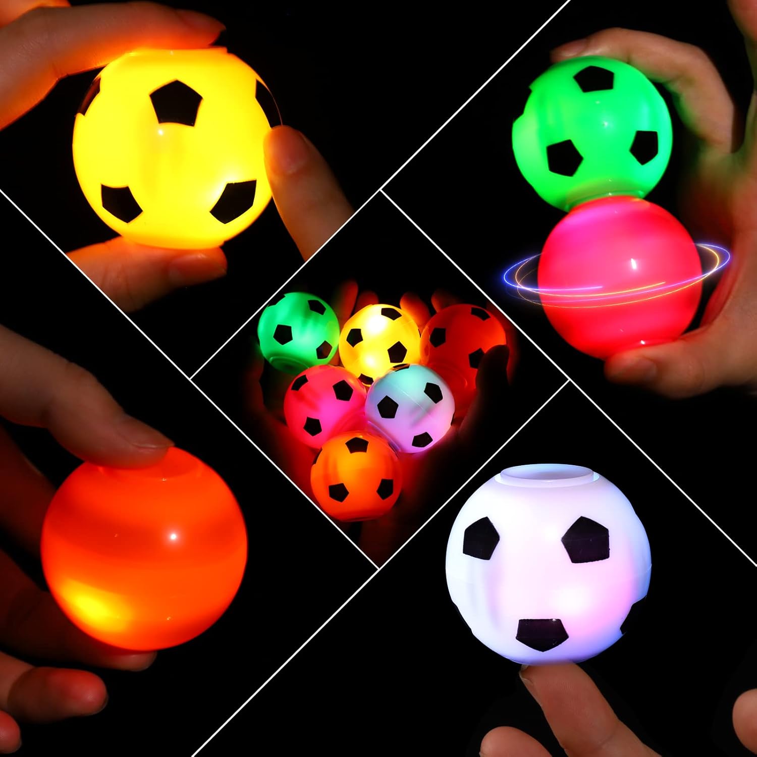12PCS Party Favors Soccer Stress Ball Fidget Toys for Kids Soccer Ball Fidget Spinners Goodie Bag Stuffers for Kids Light Up Football Birthday Party Favors Return Gifts for Classroom Prize