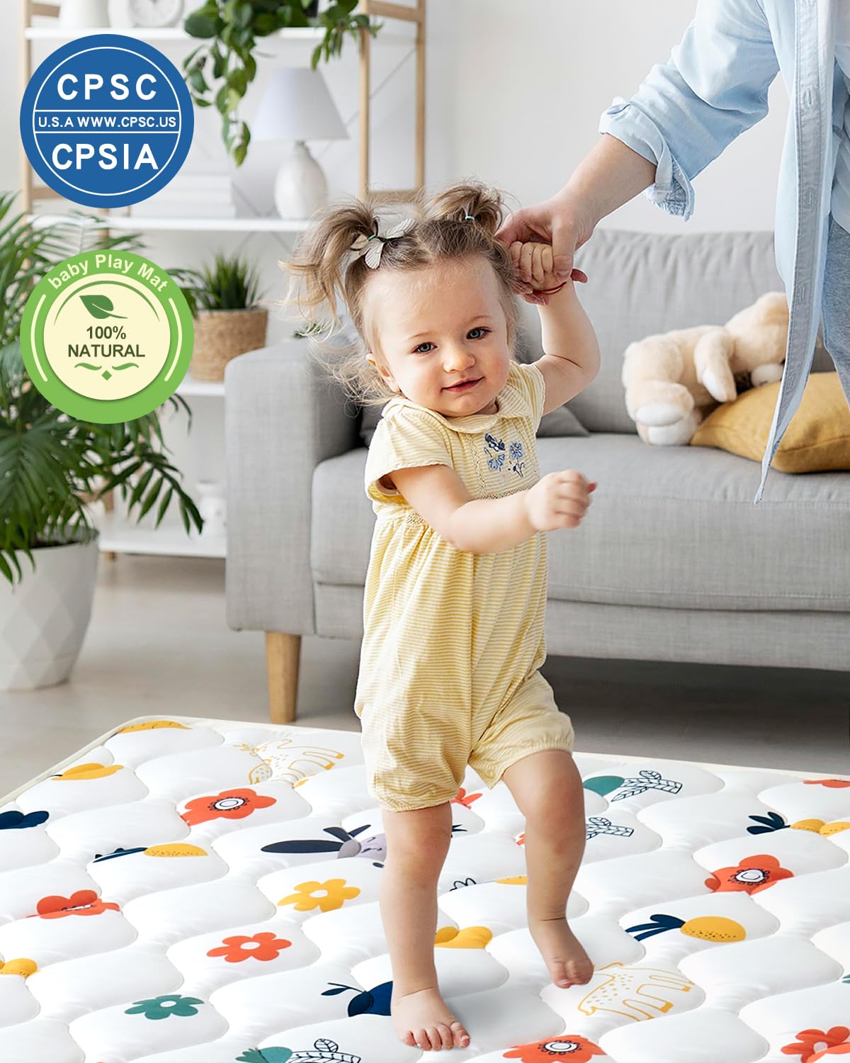 Odorless Premium Foam Baby Play Mat 47" x 47", Soft Microfiber Fabric Crawling Mat for Floor- Comfortable and Hypoallergenic, Non-Slip Cushioned Floor Playpen mat for Infants,Babies,Toddlers