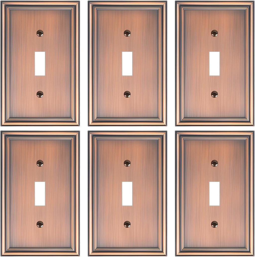 6-Pack Single Toggle Light Switch Cover Plate, Durable Solid Zinc Alloy Decorative Switch Plate Covers, Antique Copper 1 Gang Wall Plate, Corrosion Resistant