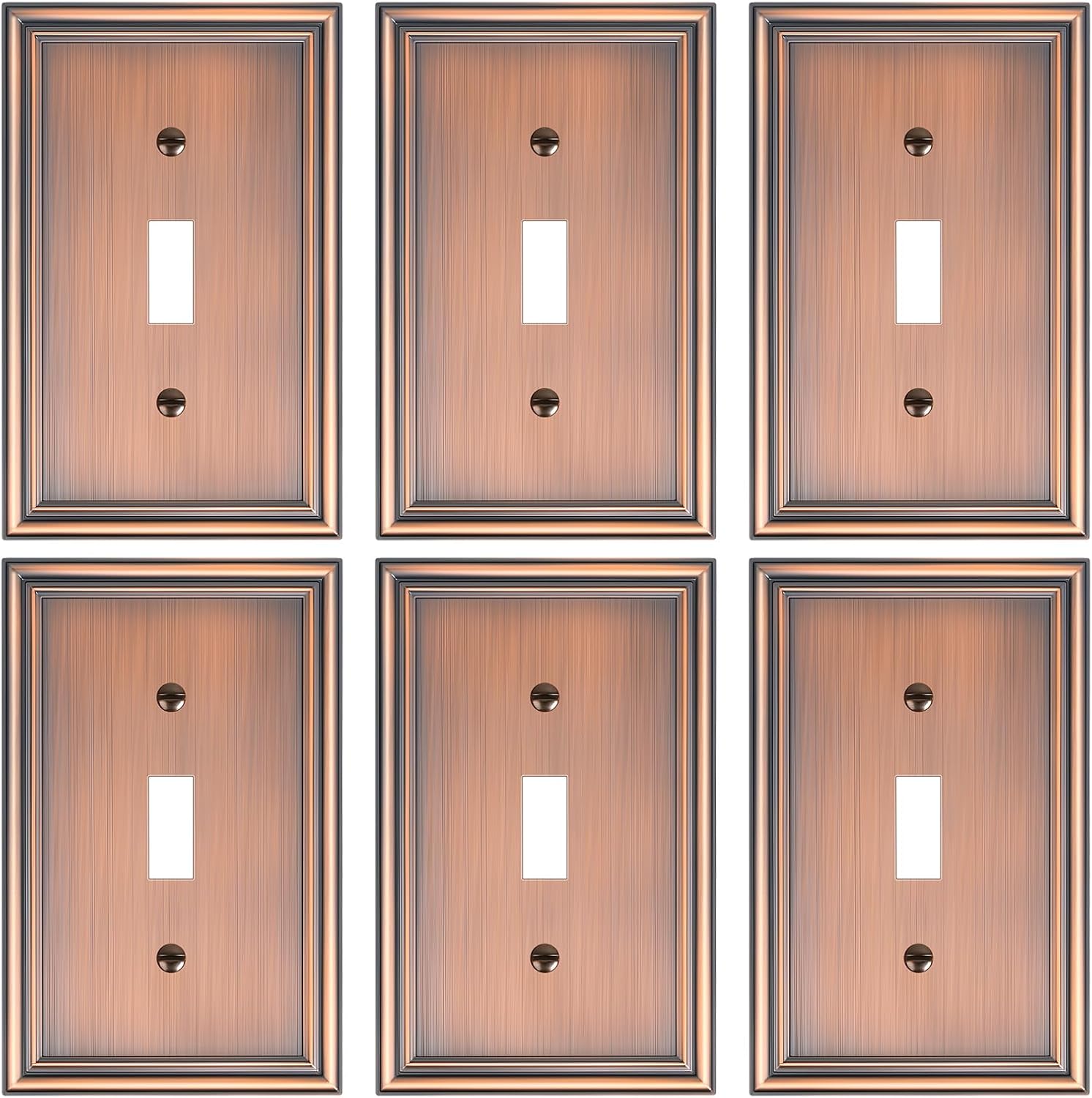 6-Pack Single Toggle Light Switch Cover Plate, Durable Solid Zinc Alloy Decorative Switch Plate Covers, Antique Copper 1 Gang Wall Plate, Corrosion Resistant