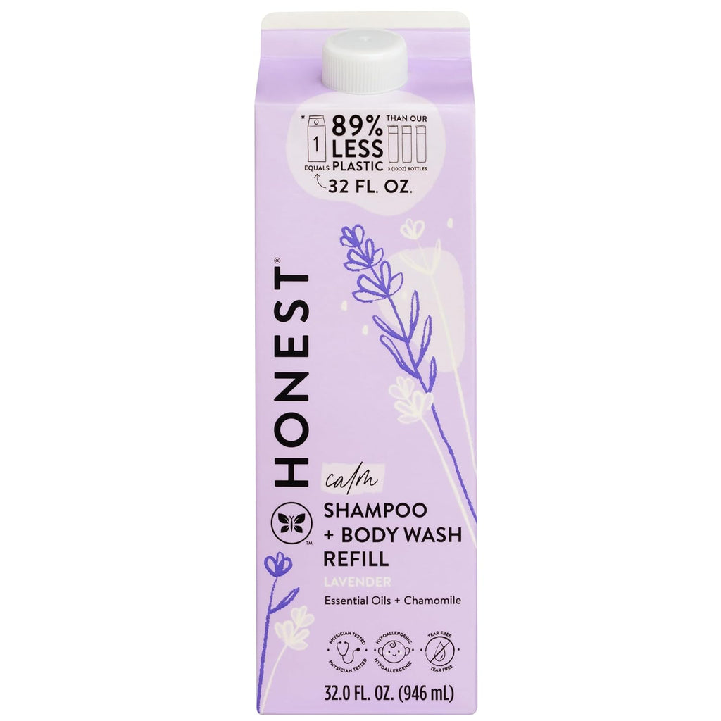The Honest Company 2-in-1 Cleansing Shampoo + Body Wash Refill Carton | Gentle for Baby | Naturally Derived, Tear-free, Hypoallergenic | Lavender Calm, 32 fl oz