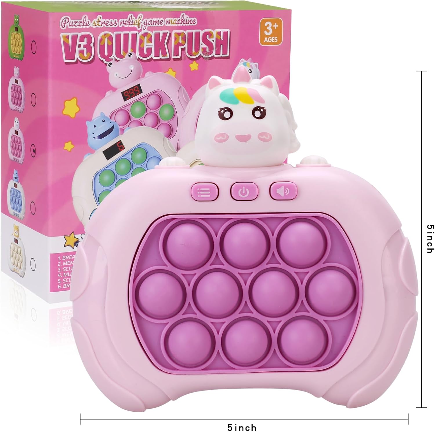 Fast Push Game Pop Fidget Toys for Kids, Fast Push Bubble Game, Quick Push Pop Game for Boys & Girls Age 3-12, Handheld Puzzle Game Sensory Toys Relaxation and Decompression (Pink Unicorn)