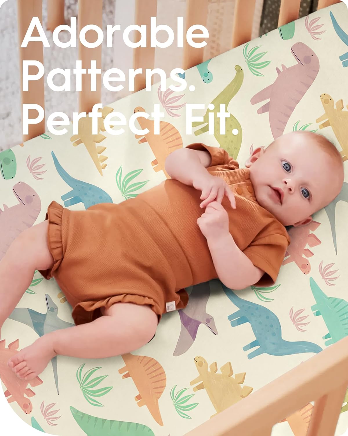 Dinosaur Crib Sheets for Boys, Premium Soft Crib Mattress Fitted Sheet, Ultra Breathable Baby Sheets, Super Stretchy Baby Bed Sheets 28x52x9 Extra Deep Pocket, 2 Pack