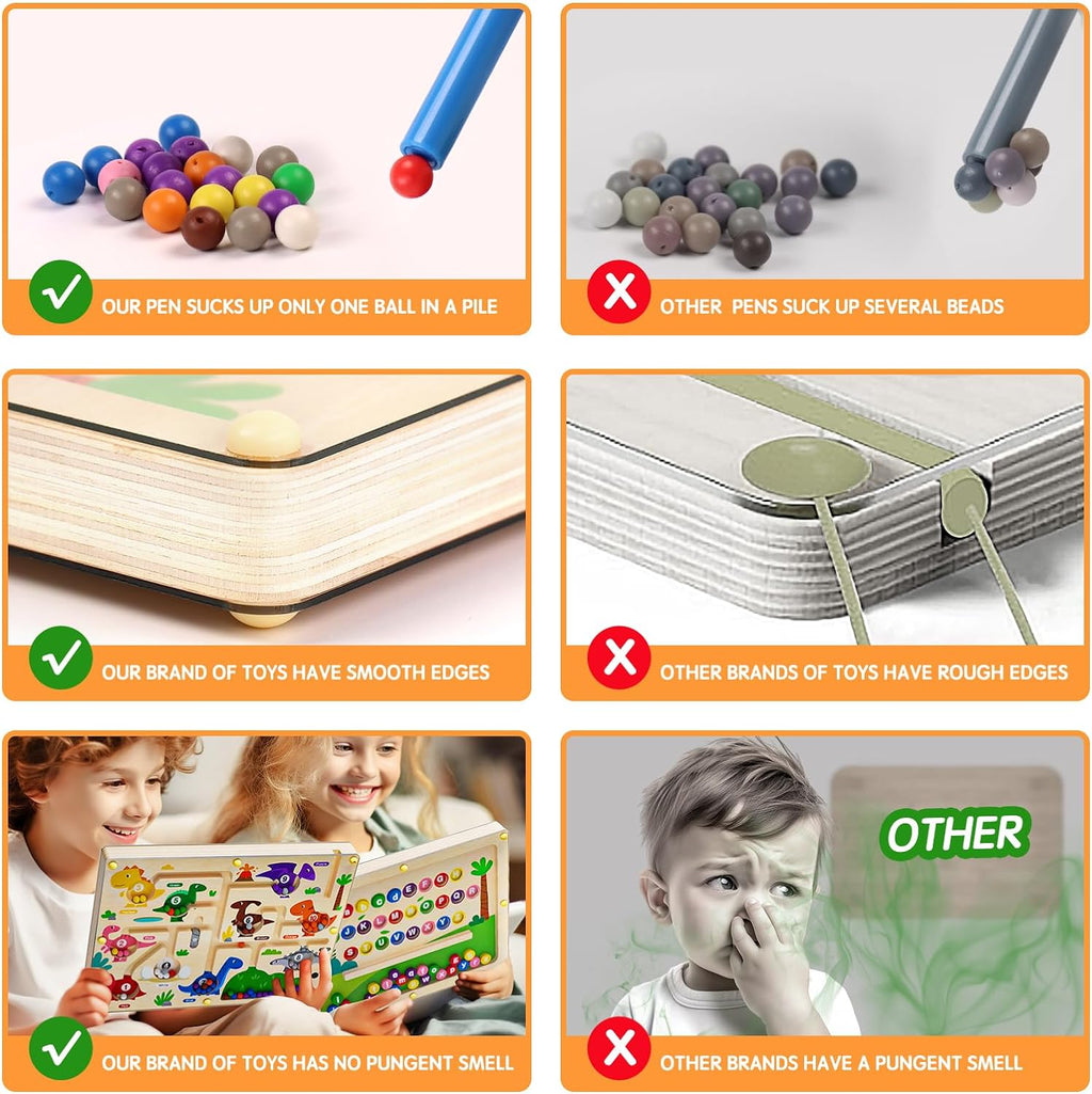 2 in 1 Magnetic Color and Number Maze Double-Sided ABC Alphabet Puzzles Board Magnet Dinosaur Counting Maze Preschool Learning Montessori Education 3 4 5 Years Toys