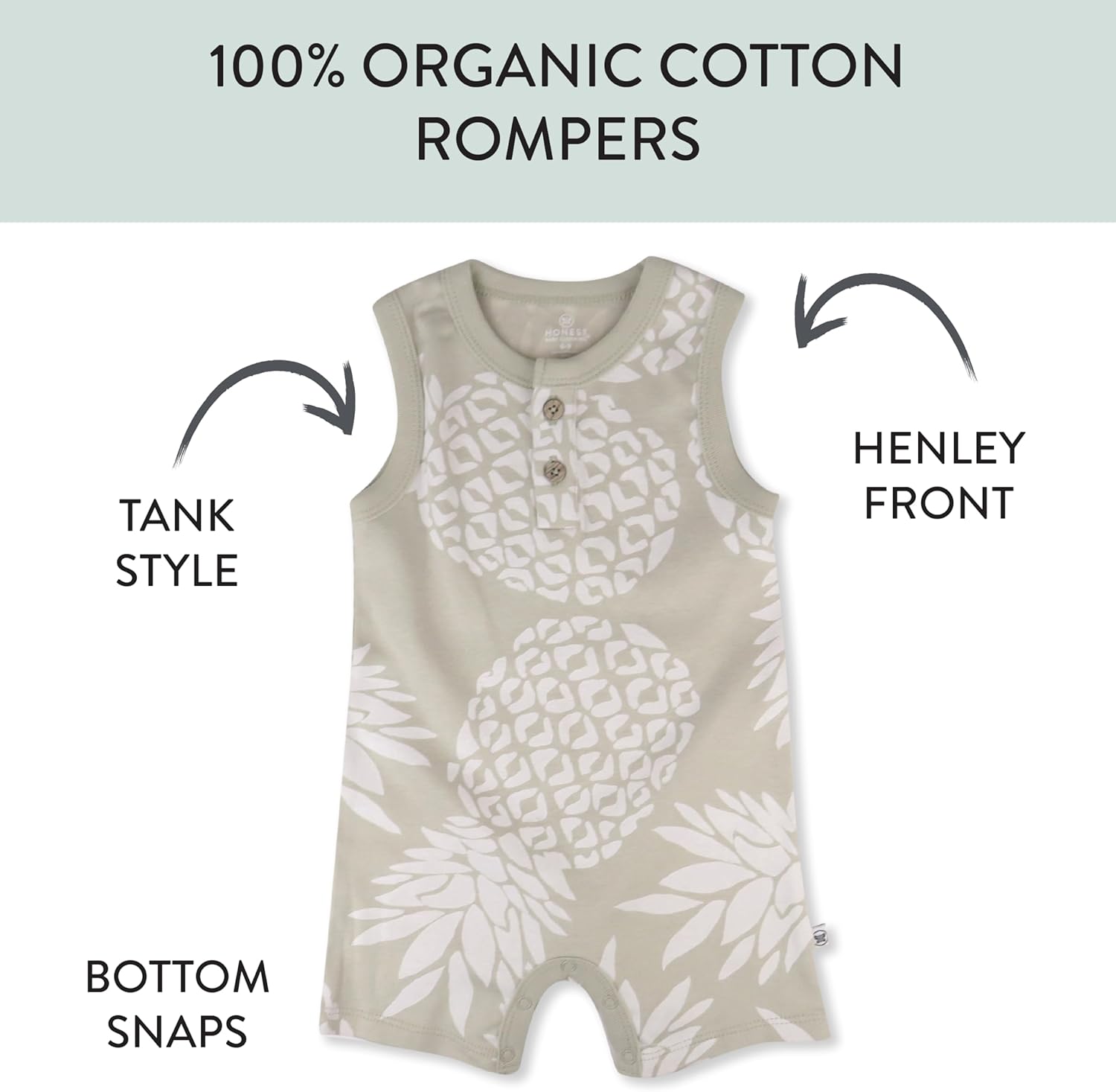 HonestBaby Short Sleeve and Tank Romper 100% Organic Cotton for Infant Baby and Toddler Boys