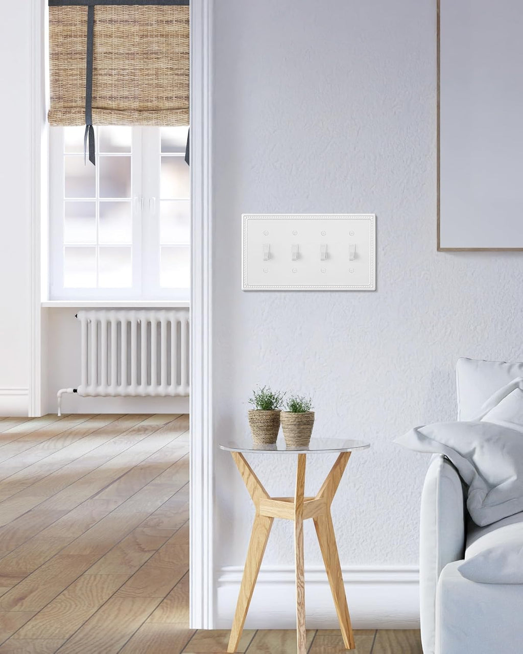 2-Pack Quad Toggle Light Switch Cover Plate, 4 Gang Metal Switch Plate Covers, Pure White Pearls Decorative Wall Plate, Corrosion Resistant