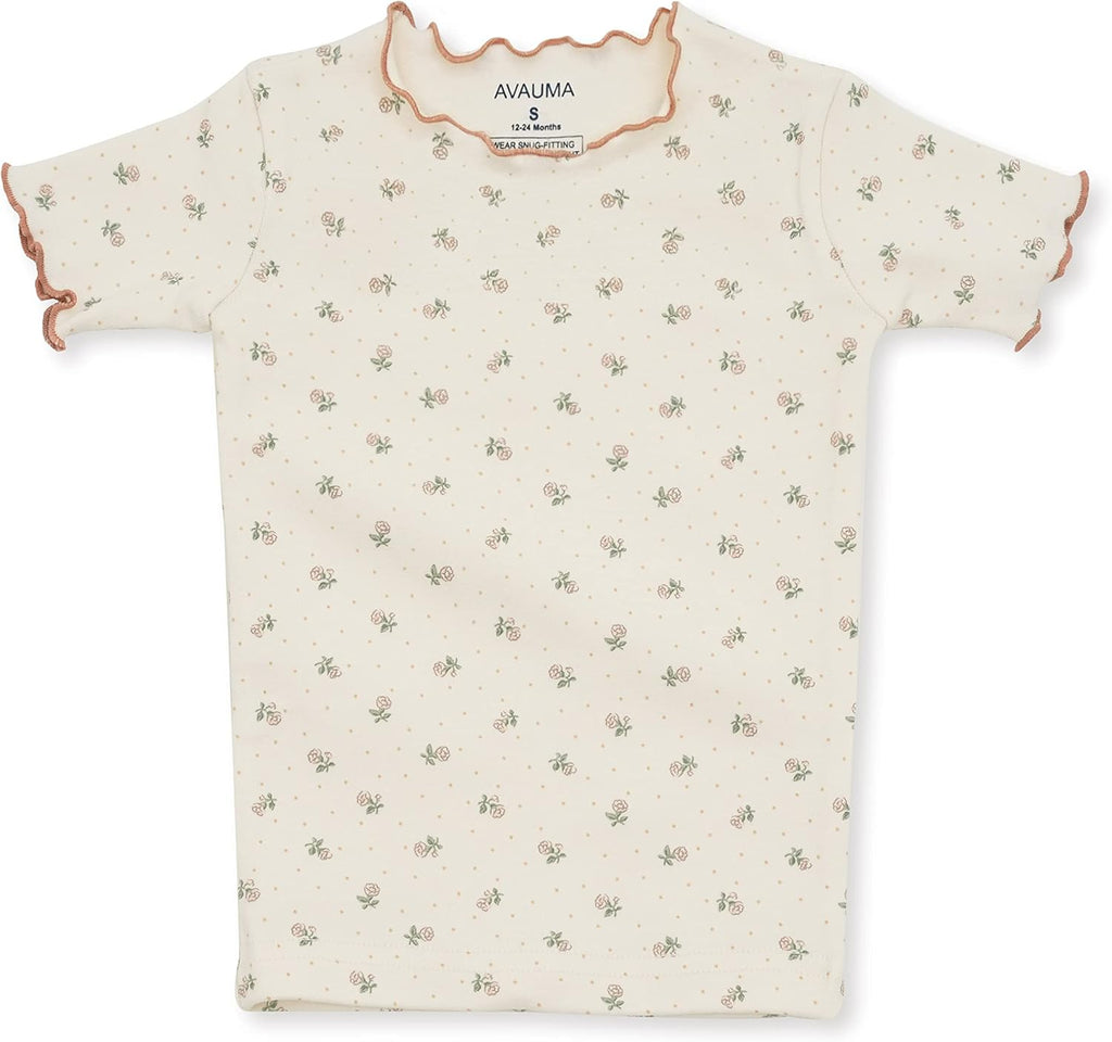 AVAUMA Baby Boy Girl Pajama Set 6M-7T Kids Cute Toddler Snug fit Flower Pattern Design Pjs Cotton Sleepwear Ruffled Shirring