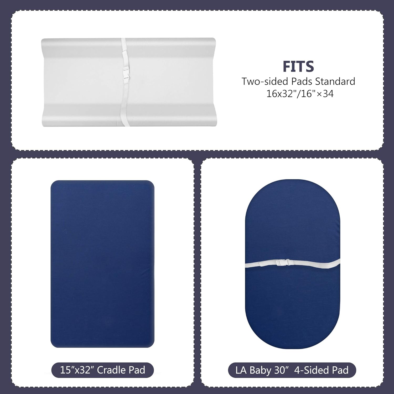 TILLYOU Changing Pad Cover Set in Soft Jersey Material - Fits 32"/34''x16 Contoured Pad for Babies, Navy Blue & Lt Gray