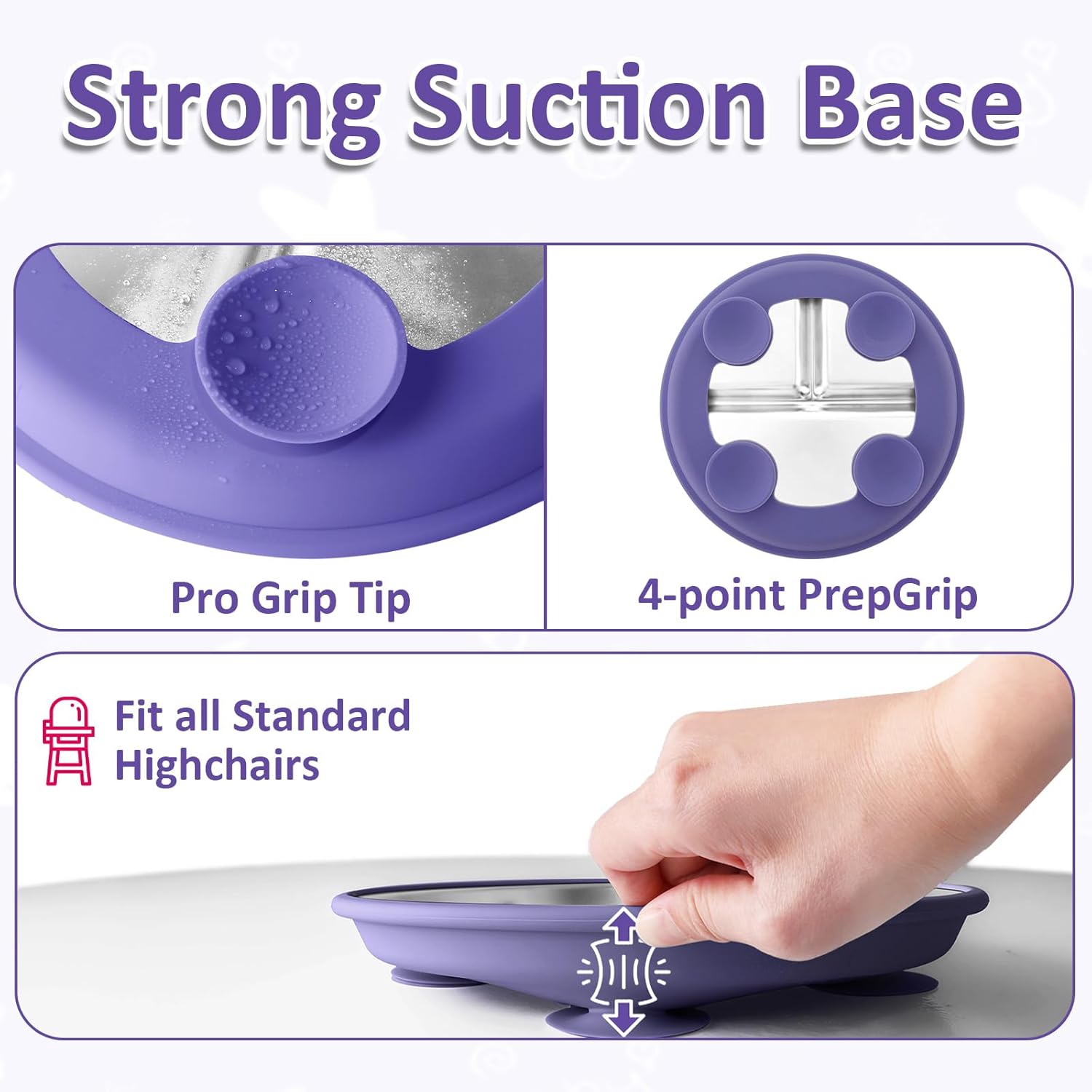 Stainless Steel Toddler Plate with Suction, 9” Divided Plates with Removable Silicone Sleeves for Baby, Non Toxic & BPA Free | Non Slip | Unbreakable Kids Snack Dishes Set of 2, Green & Purple