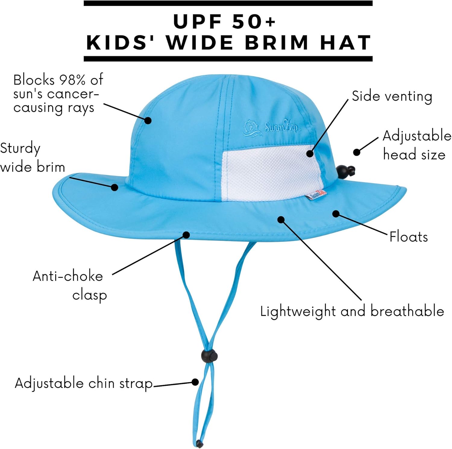 SwimZip Wide Brim Sun Hat | UPF 50+ Protection for Baby, Toddler, and Kids
