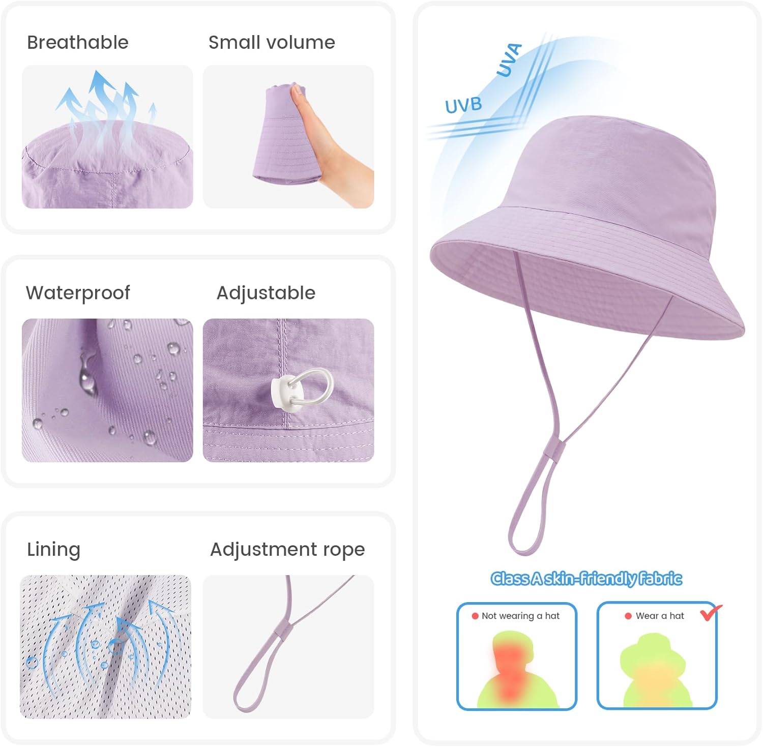 Baby Sun Hat 0-6 Years Toddler Boys Girls Adjustable Bucket Hats Kids Bucket Hats UPF 50+ Wide Brim Beach Swim Pool