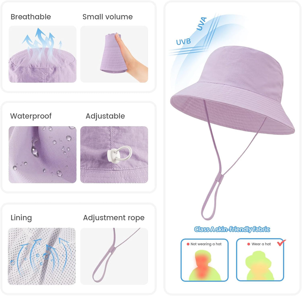 Baby Sun Hat 0-6 Years Toddler Boys Girls Adjustable Bucket Hats Kids Bucket Hats UPF 50+ Wide Brim Beach Swim Pool