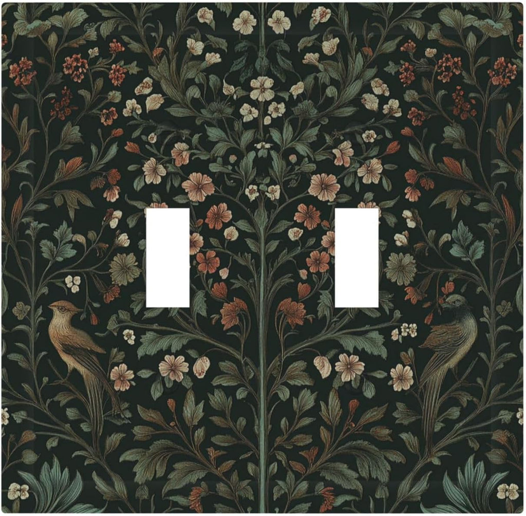 Decorative Switch Plates Vintage Morris Colorful Flower Green Leaf 2 Gang Double Toggle Outlet Light Switch Cover Wall Plate Electrical Faceplate For Bed Room Living Room Decor