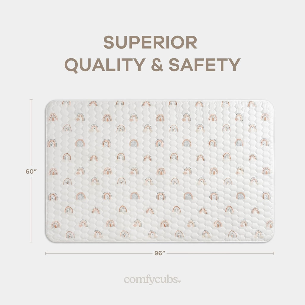 Comfy Cubs Rectangle Kids Play Mat - Large 60 x 96 inches Soft Quilted Baby Floor Mat with Non-Slip Bottom - Plush Design for Toddlers' Playtime and Relaxation - Comfortable and Durable - Rainbow