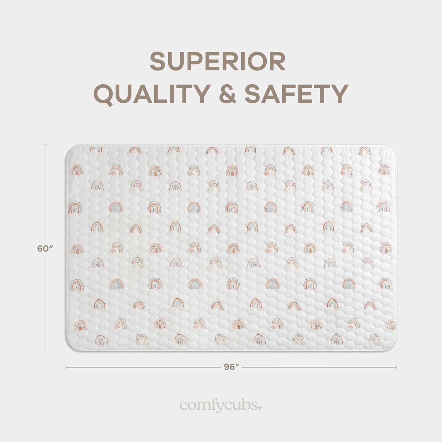 Comfy Cubs Rectangle Kids Play Mat - Large 60 x 96 inches Soft Quilted Baby Floor Mat with Non-Slip Bottom - Plush Design for Toddlers' Playtime and Relaxation - Comfortable and Durable - Rainbow