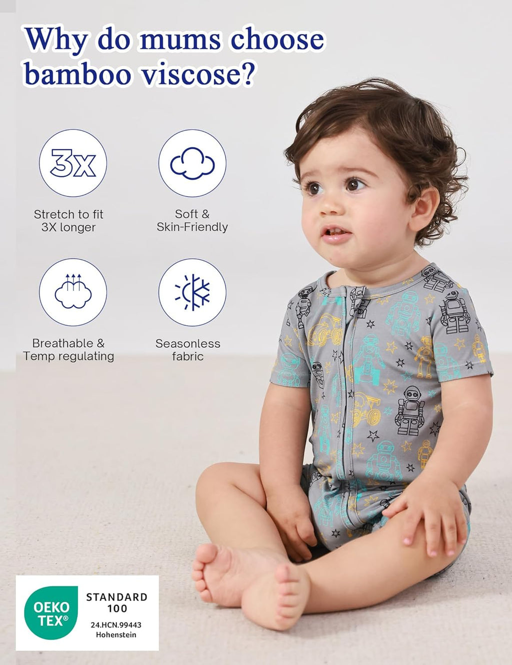 Baby Boys Bamboo Viscose Short Sleeve Romper Soft Comfy Infant Summer Jumpsuit