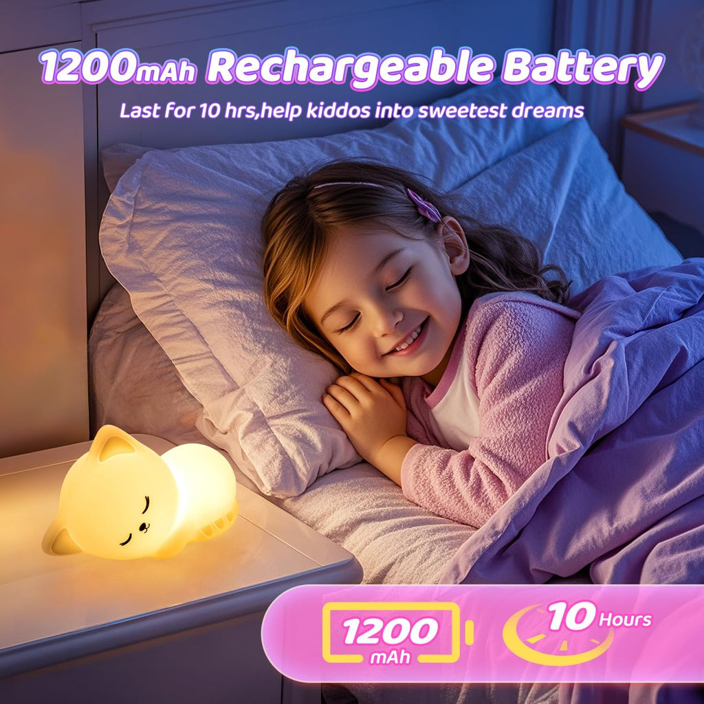 One Fire Cat Gifts Cat Decor, 16 Colors & Remote Control Silicone Cat Night Light Cat Toys, Dimmable Baby Night Light Lamp, Portable Lamp Rechargeable Cat Lamp,Kawaii Cat Gifts for Teen Girls Cat Toys