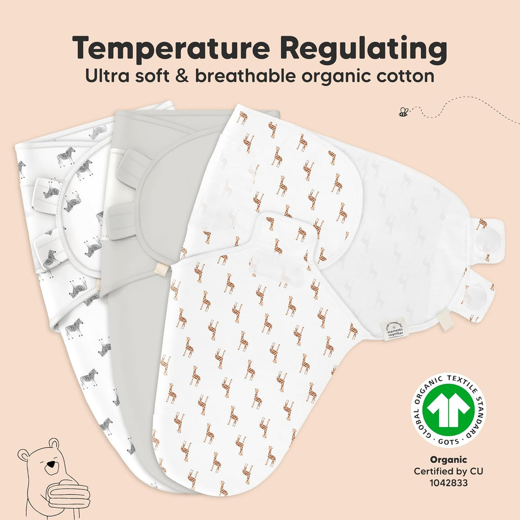 3-Pack Organic Baby Swaddle Sleep Sacks - Swaddles for Newborns, Infant 0-3 Months, Baby Girls, Boys, Soft & Snug Newborn Sleep Sack, Nursery Swaddling Blankets (The Wild)